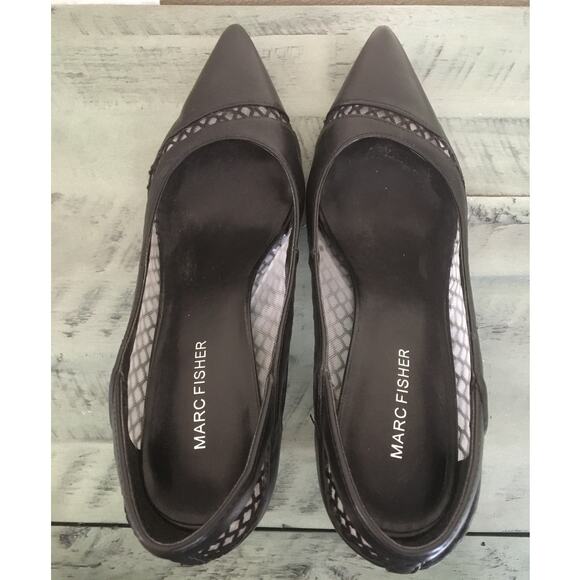 Marc Fisher Dalta 10M Black Fishnet Inspired Mesh Stiletto Heels - Picture 2 of 8